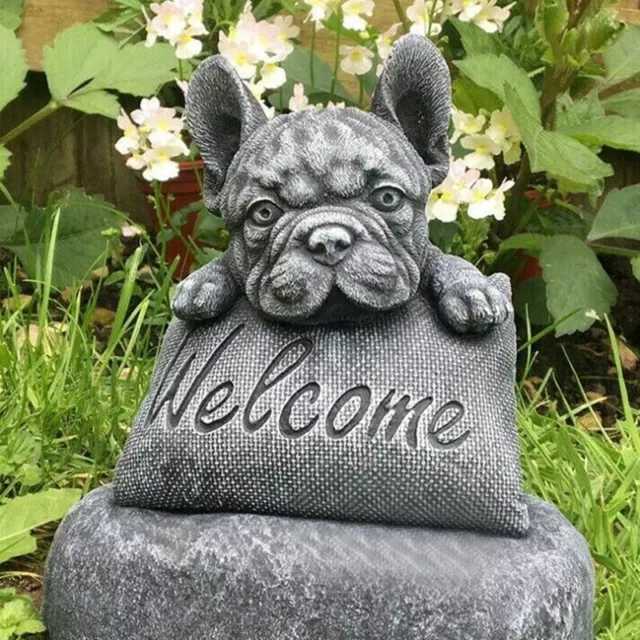 Französische Bulldogge Willkommen auf einem Sockel Haus oder Garten Zubehör Hof Gartendekoration
