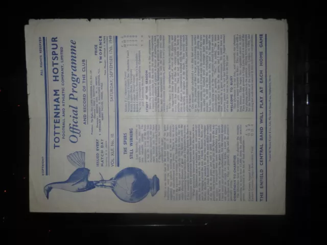 1949/50 Tottenham v Bury Spurs 2nd Division Champions 17/9/1949