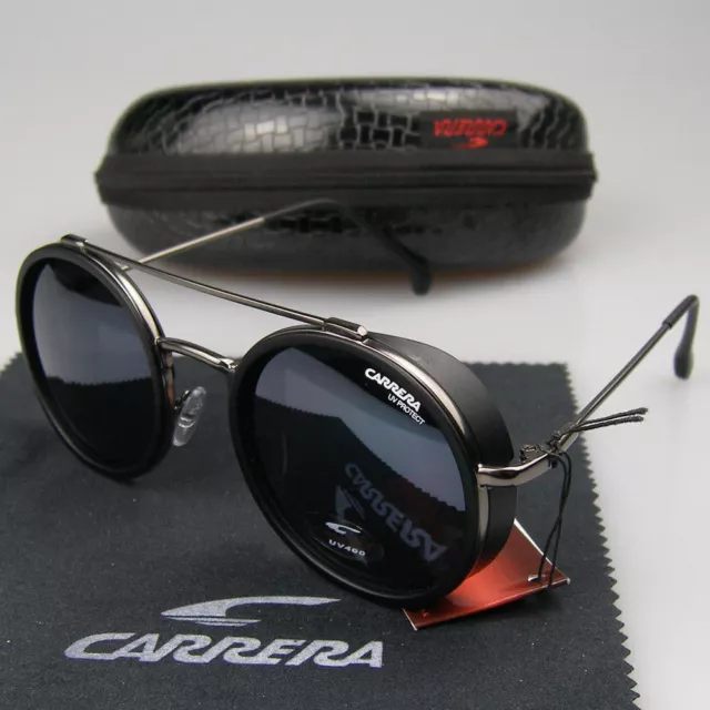 Retro Sunglasses  Round Windproof Matte Frame Metal Carrera Glasses