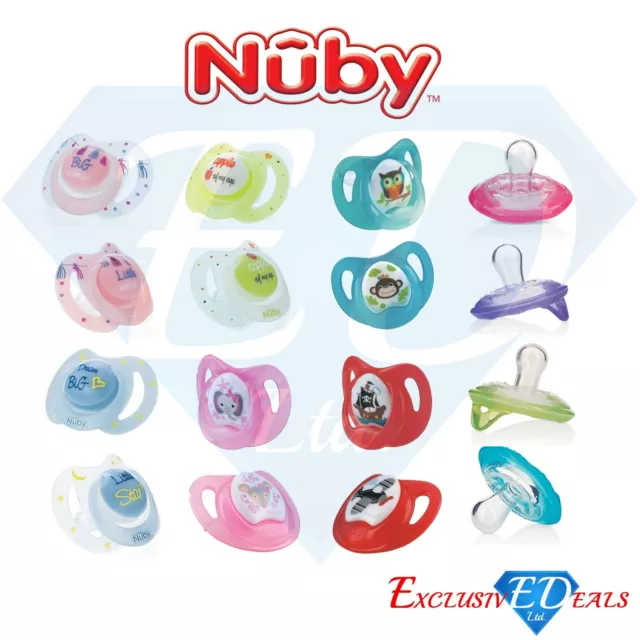 Nuby Twin Pack Soothers 0-36months Glow In Dark/Orthodontic Fun Design