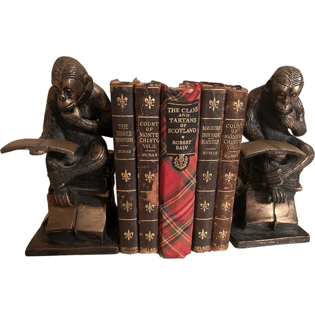 BRASS MONKEY BOOKENDS The Thinker Vintage Brass Monkeys On Books
