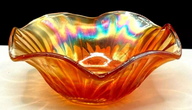 1930's Beautiful Marigold Carnival Glass Ruffled Edge Bowl.. 15.5 CM Diameter