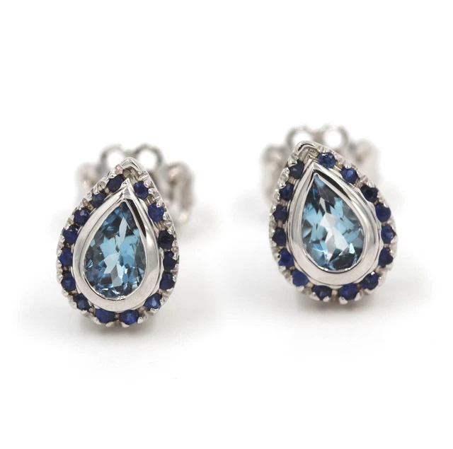 Boucles D'Oreilles En Or Blanc 18k - Aigue-Marine Et Diamants - Dormeuses, Neuf Avec Étiquettes