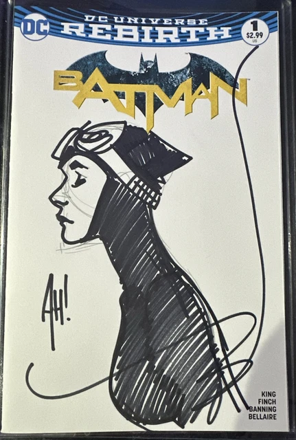 Art Original Adam Hughes Catwoman Sketch On A Batman 1 Blank One
