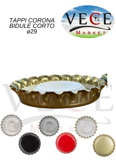 N°200 TAPPI CORONA ⌀ 29 mm con bidule basso per vino birra spumante