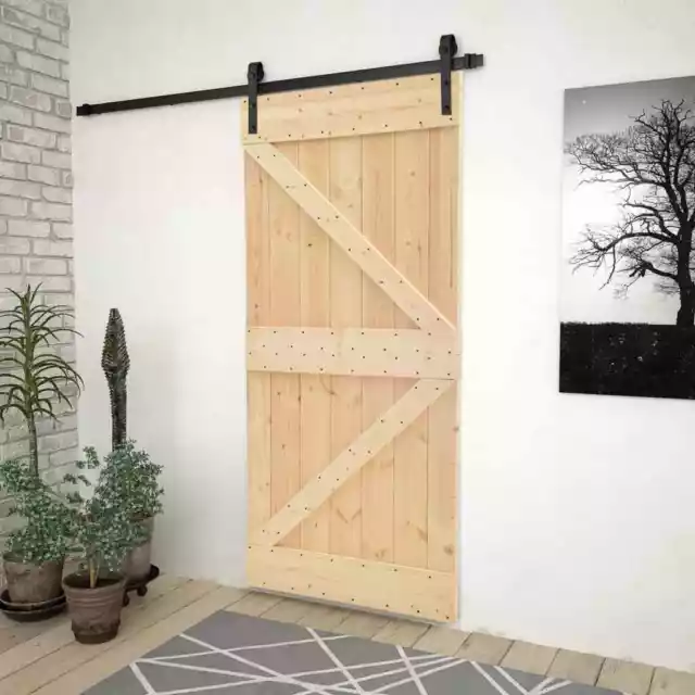 Sliding Door with Hardware Set 90x210  Solid Pine Wood W9Z4