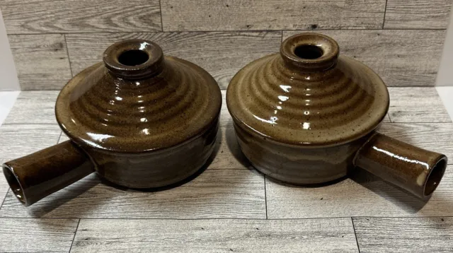 Pottery Crock w/ Handle & Vented Lid 5x4” Vintage Tagine (Set Of 2) *Chipped*