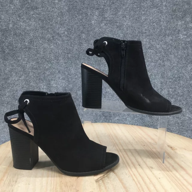 LAUREN CONRAD BOOTS Womens 7.5M Sunflower Ankle Bootie Black Peep Toe Block Heel 25.19 PicClick