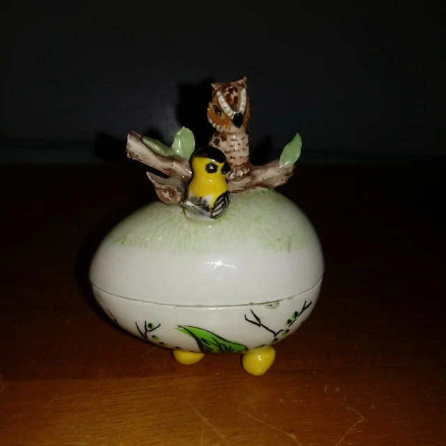 a e dahl ceramic hand painted egg dish with lid trinket Dahl Ceramics owl woods