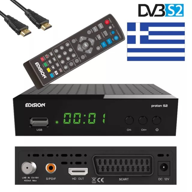Edision Proton S2 für Hellas Sat 39 Grad DVB-S2 Sat-Receiver Griechische Sender