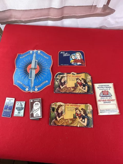 VINTAGE ANTIQUE SEWING Needle Book Lot Advertising Woolworth Farmers ...