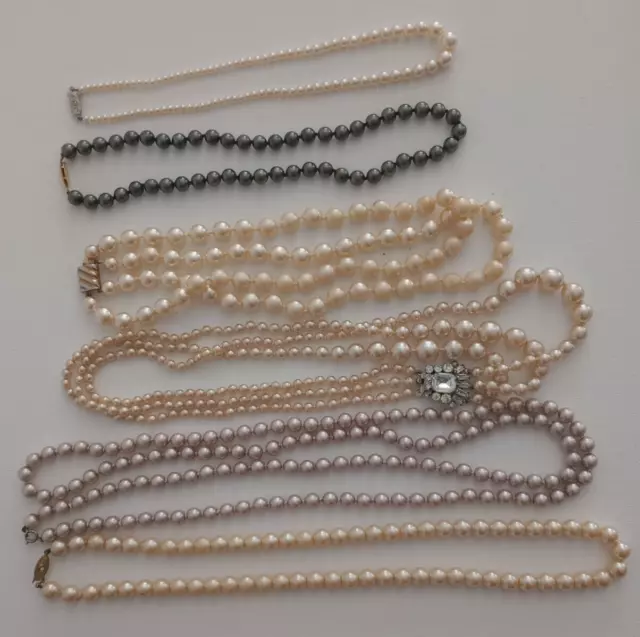 Job Lot/Bundle of 6 Faux Pearl Necklaces - Vintage