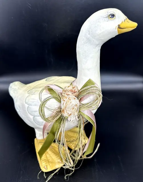 Vtg Dept 56 Paper Mache Large Goose Duck Figurine 11" Hand Painted Left Facing