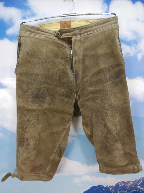 Brutal speckig grau bequem weiche sehr alte Hirschleder Kniebund Lederhose Gr.52