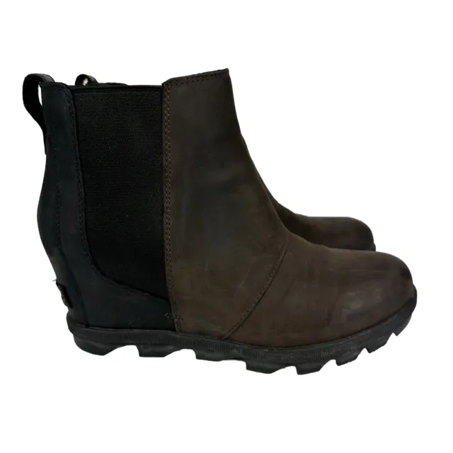Sorel Joan Of Arctic Wedge II Chelsea Boot Brown Leather Women Size 8.5 EUC