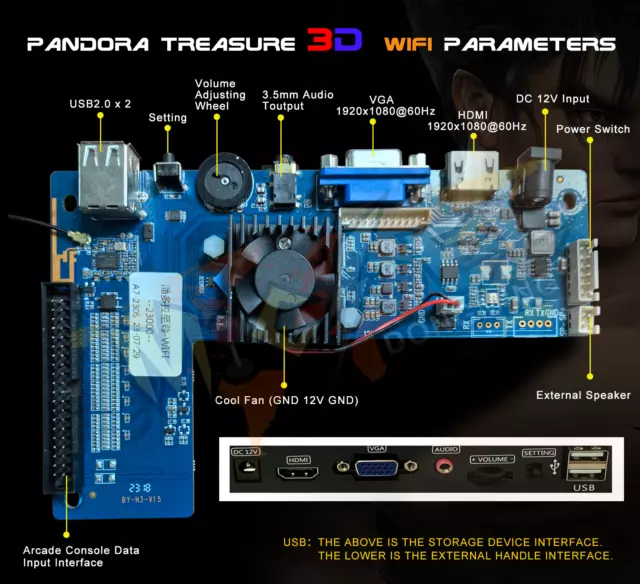 Pandora Box 3D WiFi 23000 Games Arcade Console Separable Retro Game Double Stick 3
