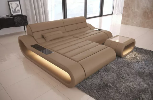 Designersofa Corner Couch Sofa Leather Concept L Shape Design Modern Ottoman LED