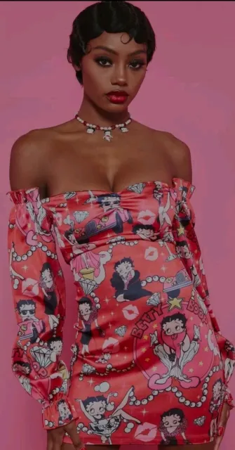 Betty Boop Dress Bnwt Medium 12 Lover Catch A Kitten Red  Satin Mini ❤️ Rrp$129