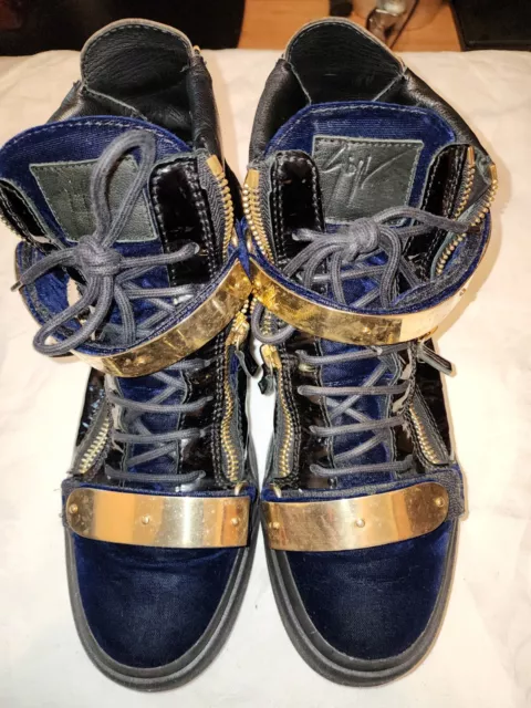 Giuseppe Zanotti Sneakers Coby Blue Double Band Zipper Sz 43.5 Men's 10 High Top