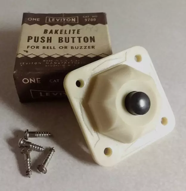 Vintage Leviton Bakelite Push Button Bell Buzzer Doorbell #9700 White/Ivory New