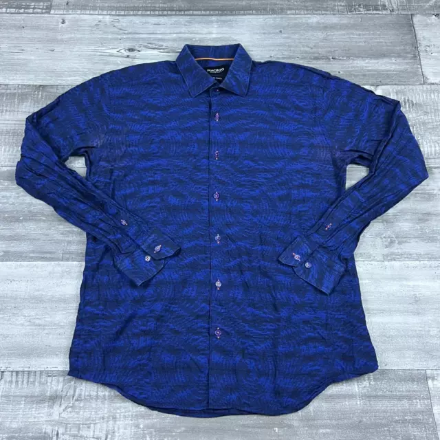 Maceoo Shirt Mens Large Blue Cobalt Button Up Long Sleeve Luxury Casual *