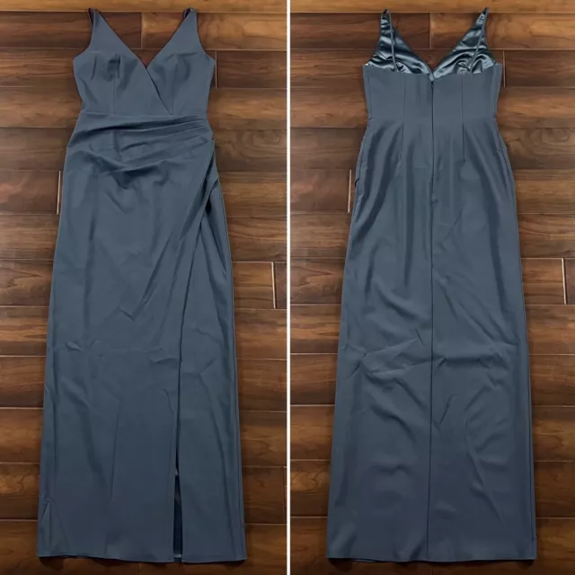 Monique Lhuillier Bridesmaids Size 4 Steel Blue Sleeveless V Neck Gown