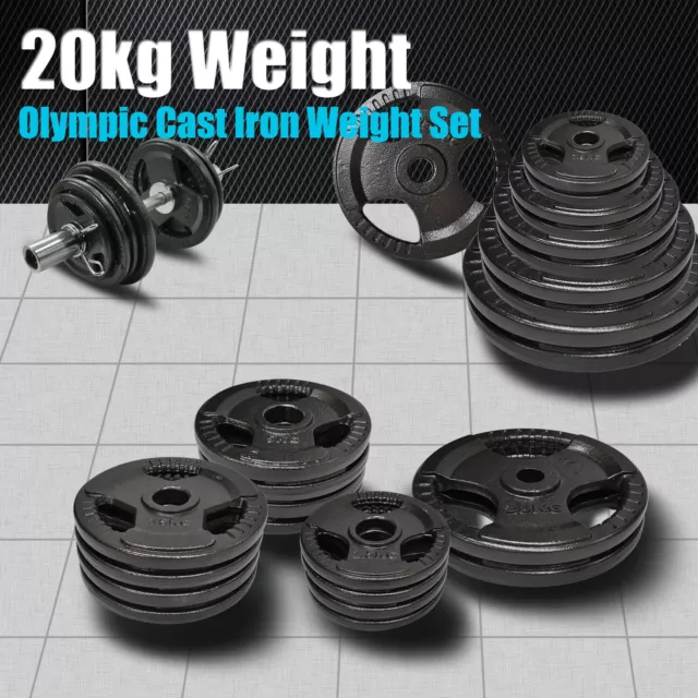 Total 20kg Olympic Cast Iron Hammertone Weight Plate Set - Energetics Home Gym