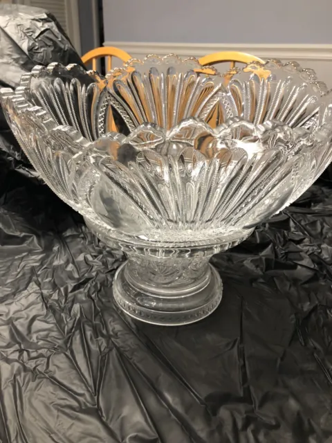 Heisey Brilliant Deep Cut Large 2 Pc Glass Punch Bowl & Pedestal Stand...Amazing
