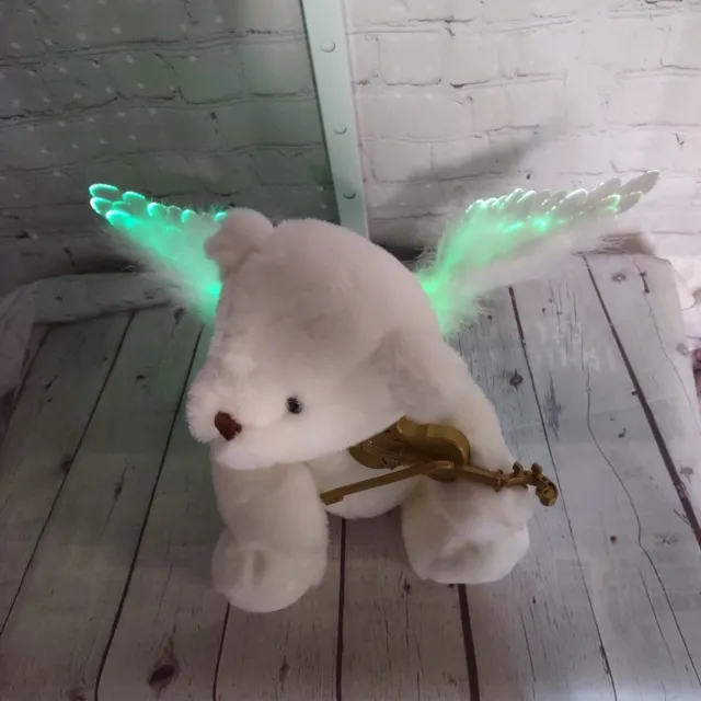 Angel Bear Fiber Optic Wings w/ Violin Plays Silent Night Animated Christmas 10"