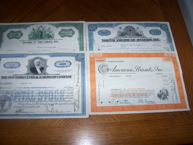 Lot of 4 Different Stock Certificates S23