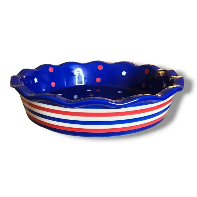 Temptations July 4th Red White and Blue 9'' Fluted Round Baking Pie Quiche Dish