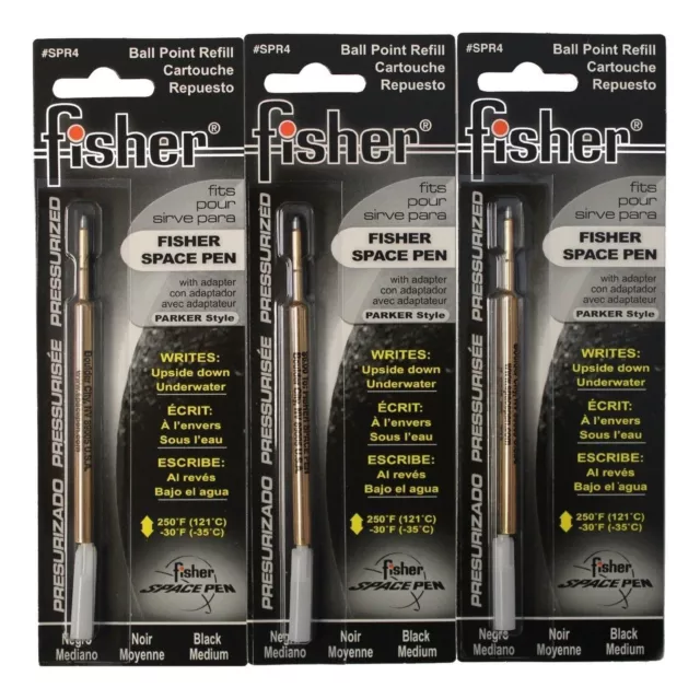 Fisher Space Pen Refills - Black, Medium Point - Pack of 3, SPR4-3PK