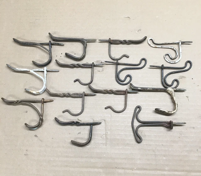 Vintage WIRE Coat HOOKS Twisted Wire Steel Farmhouse Screw In Lot Of 14 Coat/Hat
