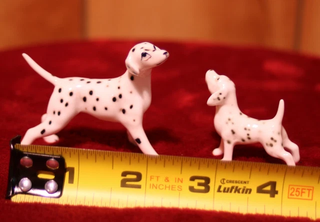 TWO MINIATURE BONE CHINA CERAMIC DALMATION DOG FIGURINES ?Hagen Renaker ?