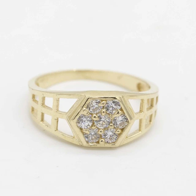 Bague Art Déco En Or Jaune 10k - Camée Sculpté En Coquillage Avec Diamant - Taille 4 3/4 - Occasion Vintage