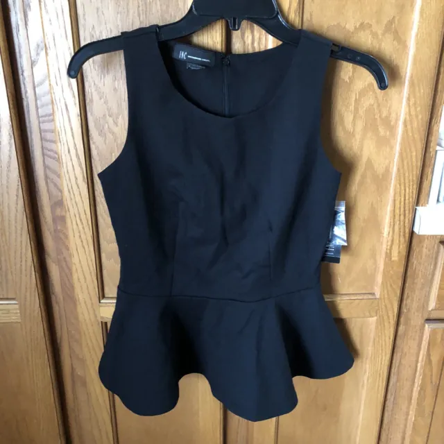 INC International Concepts Women’s Small Black Sleeveless Peplum Top Zip Back