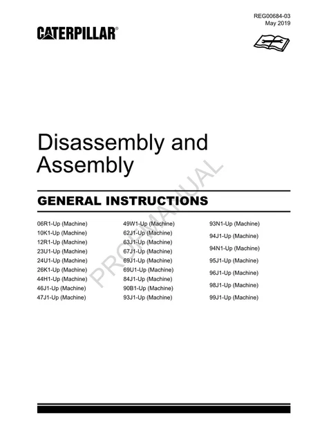 CATERPILLAR CAT GENERAL INSTRUCTIONS Manual Disassembly Assembly $89.00 ...