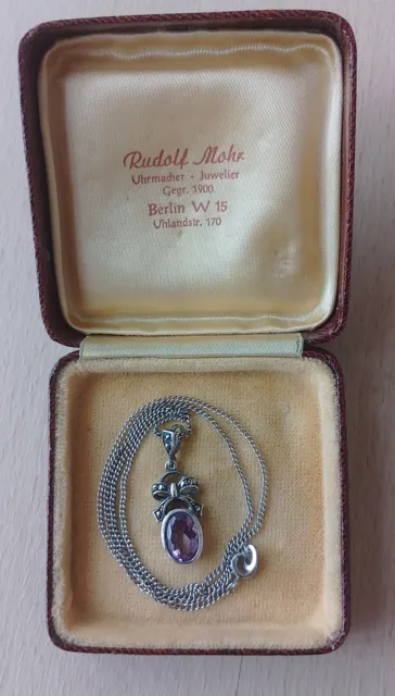 Kette Silber mit Anhänger Jugendstil Silber Amethyst Markasiten