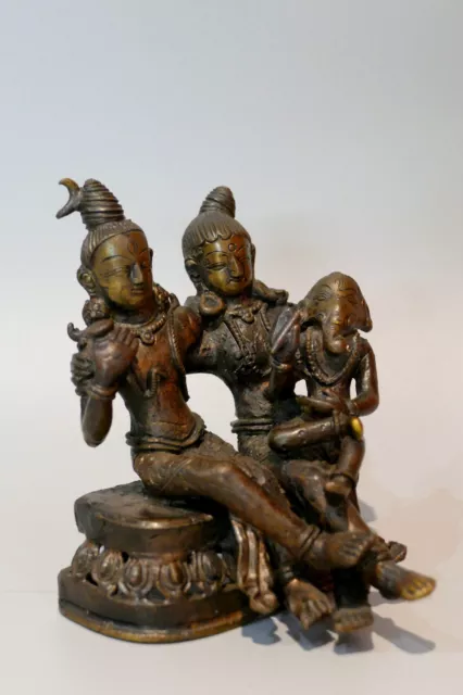 Ancienne figure en bronze Inde Shiva Parvati Ganesh 18è