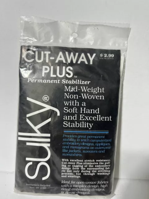 Vintage 1997 Sulky Cut Away Plus Permanent Stabilizer Midweight Nonwoven  20x36