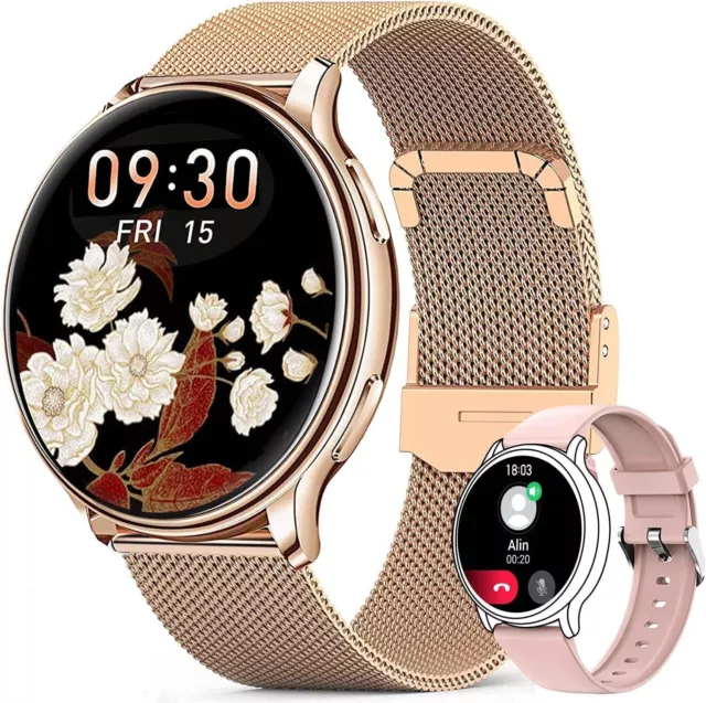 Smartwatch Damen mit Telefonfunktion 1,32" Display für Android & iOS - Gold