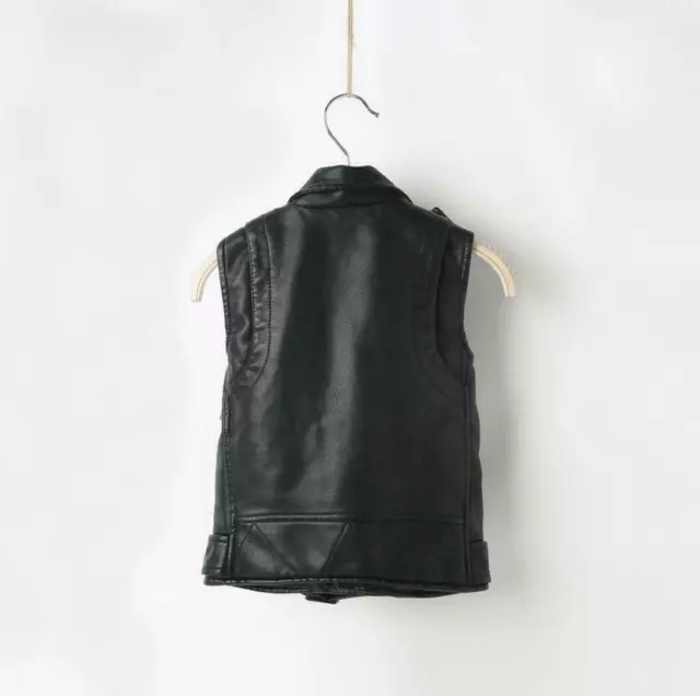 UK Kids Boy/Girl Biker Motorcycle Leather Vest Waistcoat Sleeveless Zip Jacket I 2