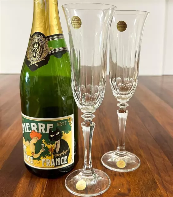 2 Tall Champagne Flutes Schott Zweisel Germany Lead Crystal 150ml Glasses 23cm