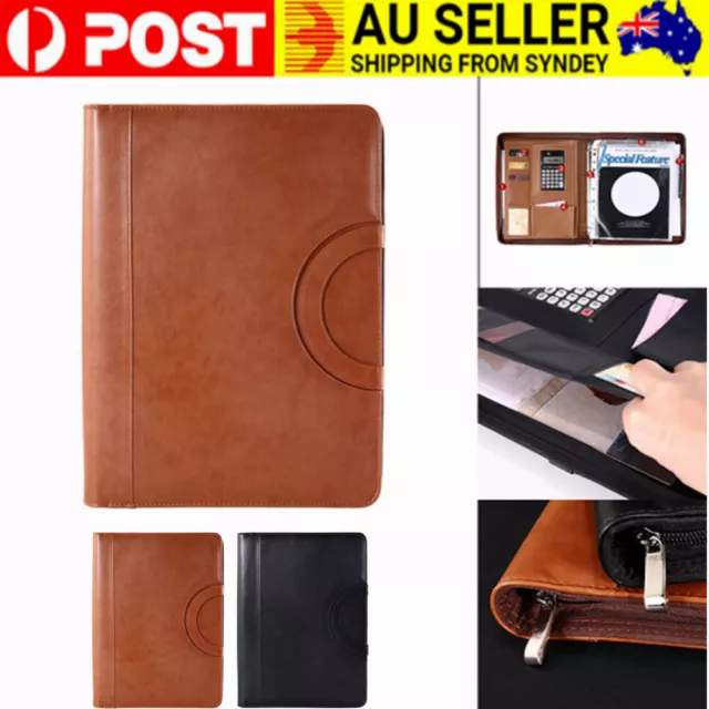 A4 Zipped Conference Folder Business Leather Document Bag Portfolio New