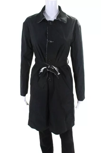 Max Mara Women's Reversible Floral Button Down Rain Jacket Black Size 6