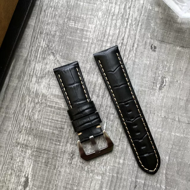 Schwarz Narbenleder Uhrenarmband Für panerai Luminor Marina Pam 22mm 24mm 26mm