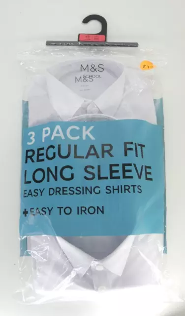 Marks Spencer School Shirts White 3 Pack Long Sleeve Boys 9 10 Yrs 140 cm New