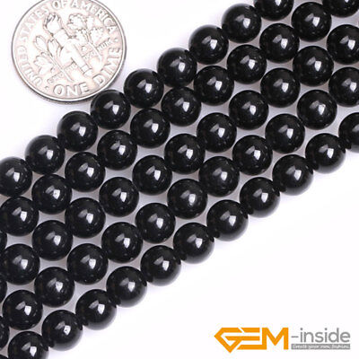 Natural Black Tourmaline Gemstone Round Beads For Jewelry Making 15"6mm 8mm 10mm