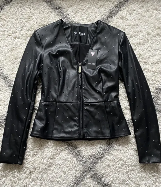 Guess women’s black Faux Leather jacket size S New with tags Authentic RRP £129