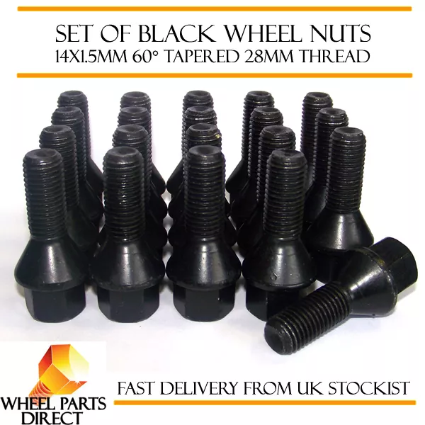 Alloy Wheel Bolts Black (20) 14x1.5 Nuts for VW Transporter T5 03-15